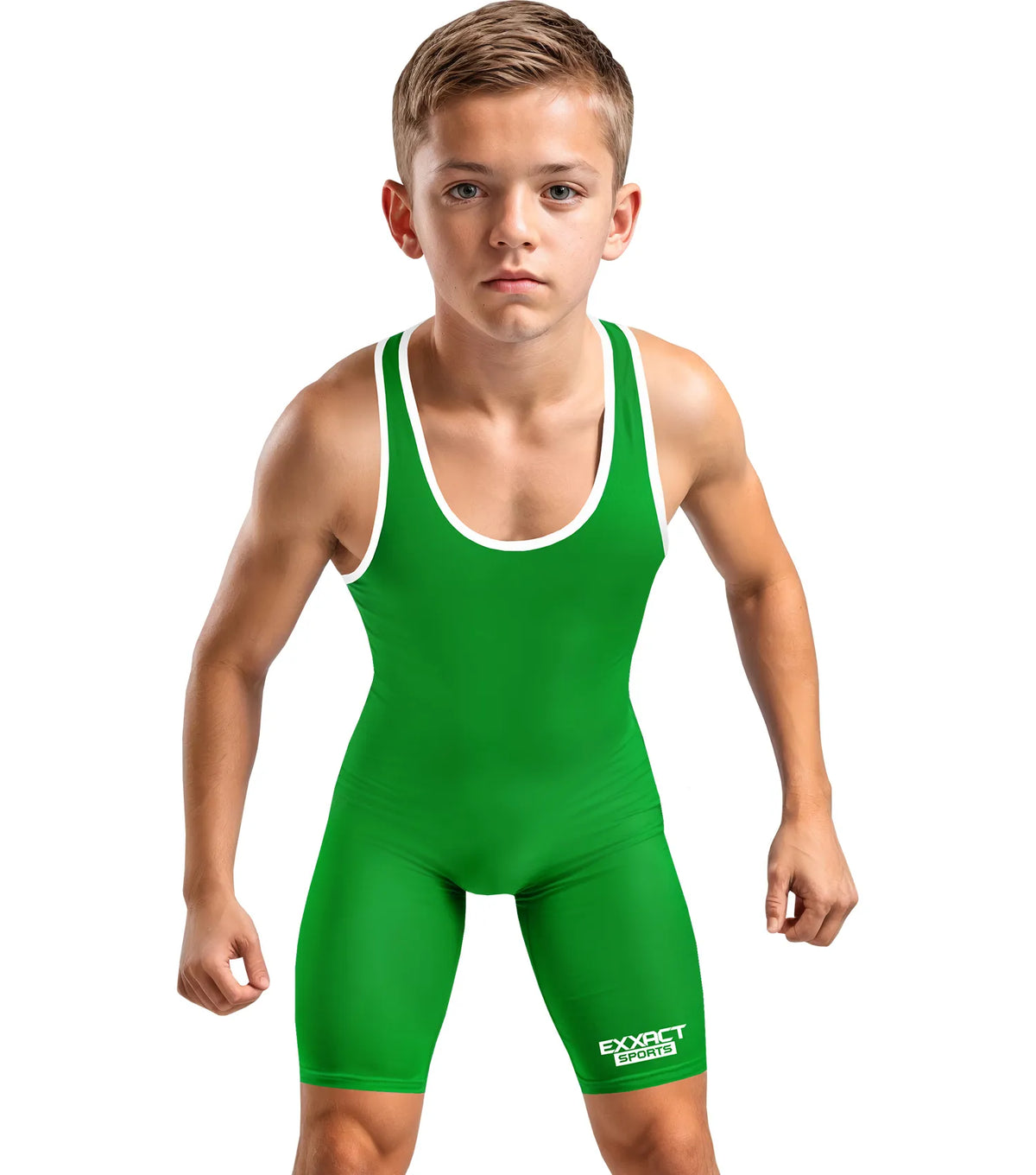 Exxact Sports Boys Youth Plain Wrestling Singlets Powerlifting Singlet - Green