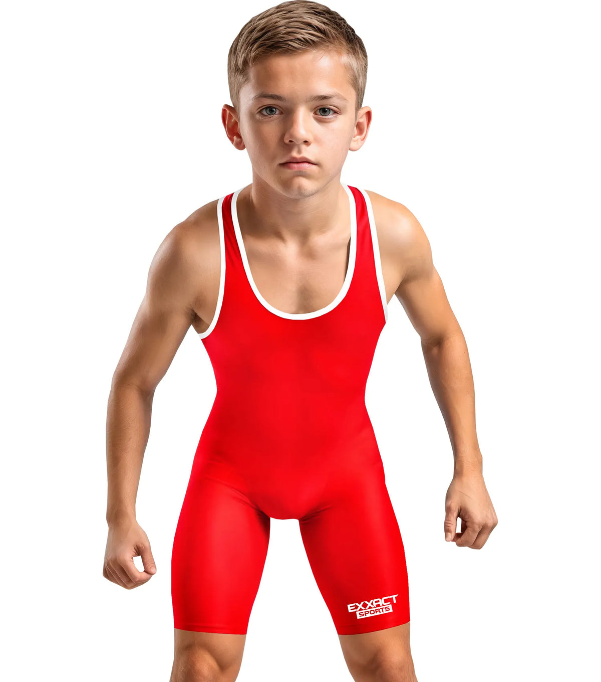 Exxact Sports Boys Youth Plain Wrestling Singlets Powerlifting Singlet - Red