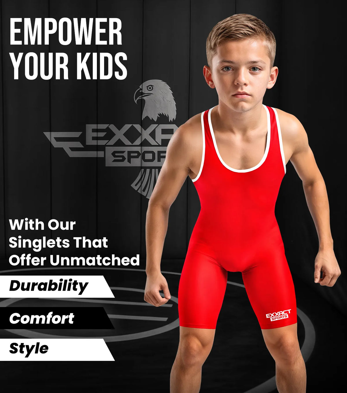Exxact Sports Boys Youth Plain Wrestling Singlets Powerlifting Singlet - Red