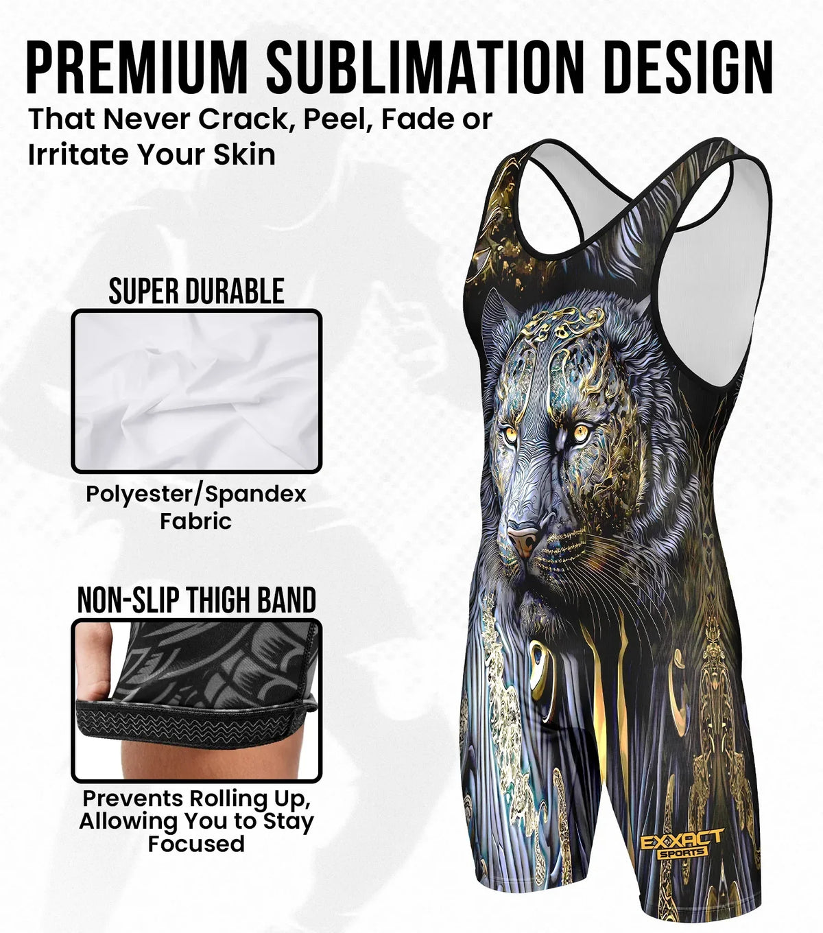 Exxact Sports Boys Youth Sublimated Wrestling Singlets - Black Lion