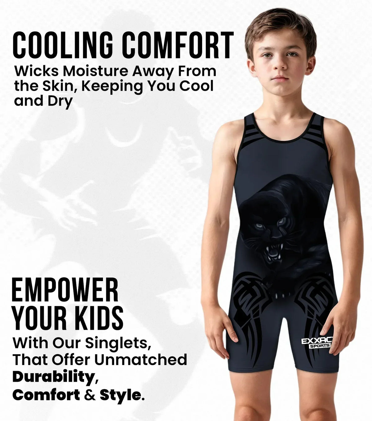 Exxact Sports Boys Youth Sublimated Wrestling Singlets - Black Panther