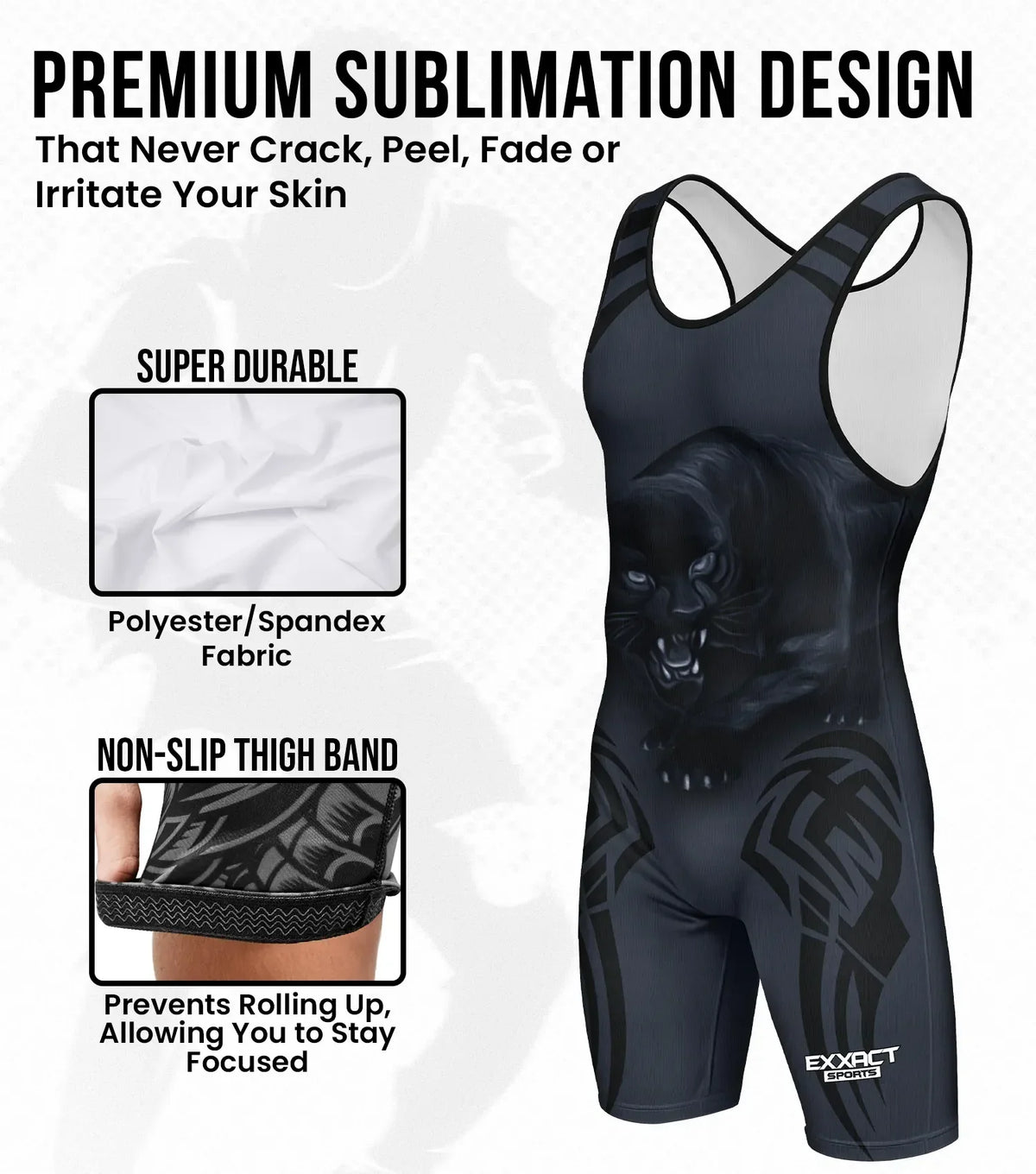 Exxact Sports Boys Youth Sublimated Wrestling Singlets - Black Panther