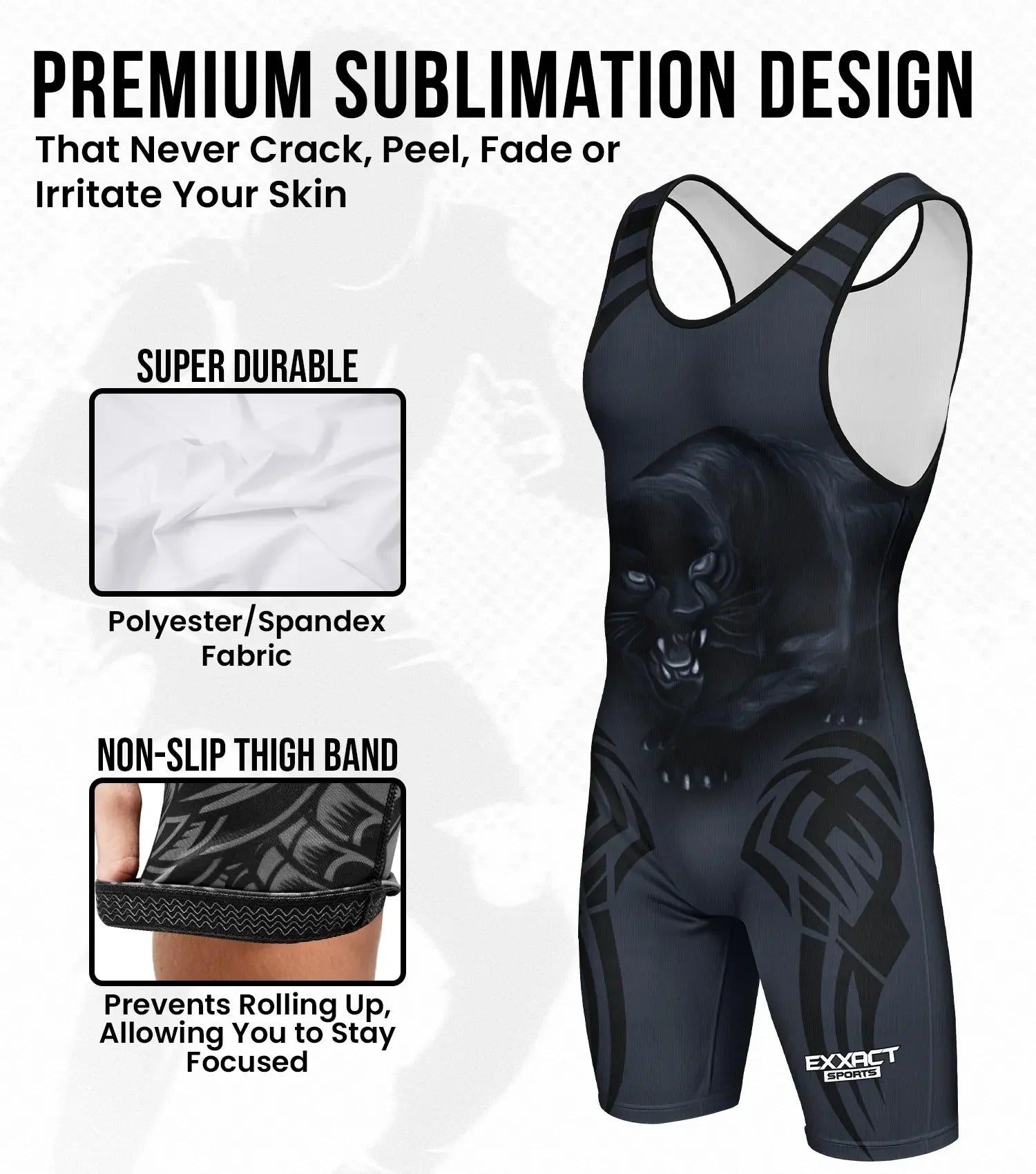 Exxact Sports Boys Youth Sublimated Wrestling Singlets - Black Panther