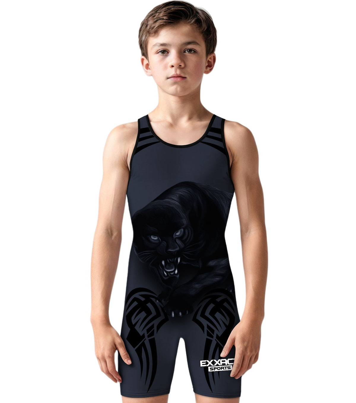 Exxact Sports Boys Youth Sublimated Wrestling Singlets - Black Panther