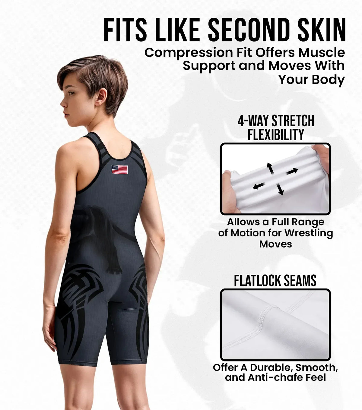 Exxact Sports Boys Youth Sublimated Wrestling Singlets - Black Panther