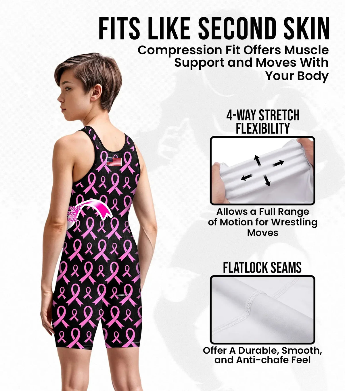 Exxact Sports Boys Youth Sublimated Wrestling Singlets - Breast Cancer