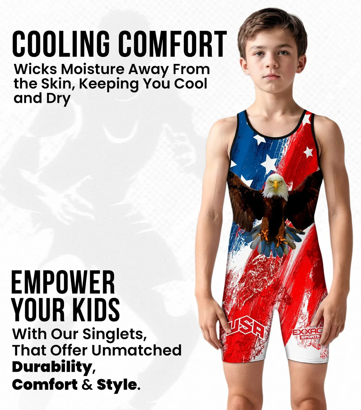 Exxact Sports Boys Youth Sublimated Wrestling Singlets - Brushy Usa