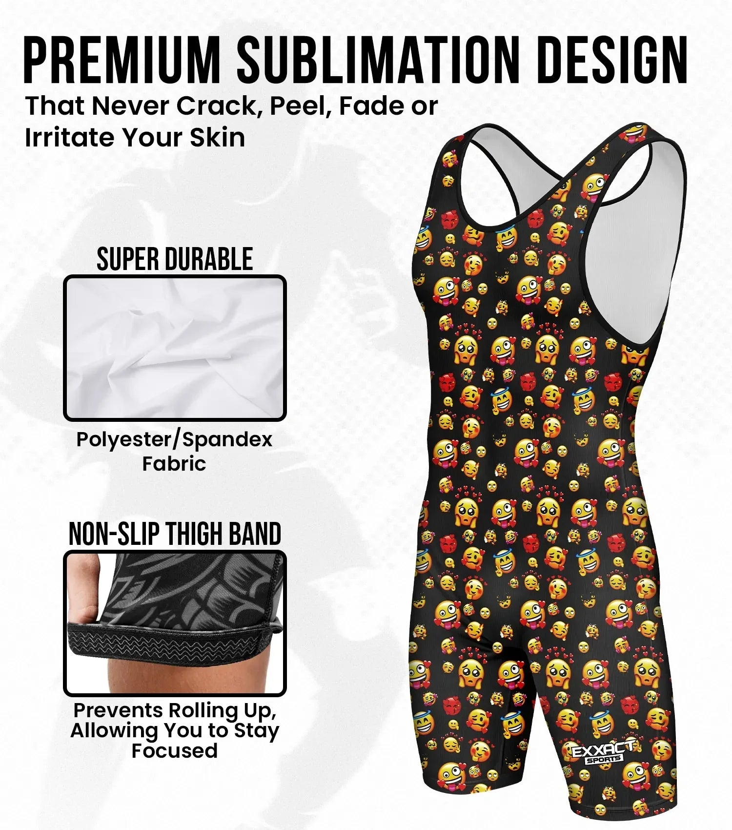 Exxact Sports Boys Youth Sublimated Wrestling Singlets - Emoji