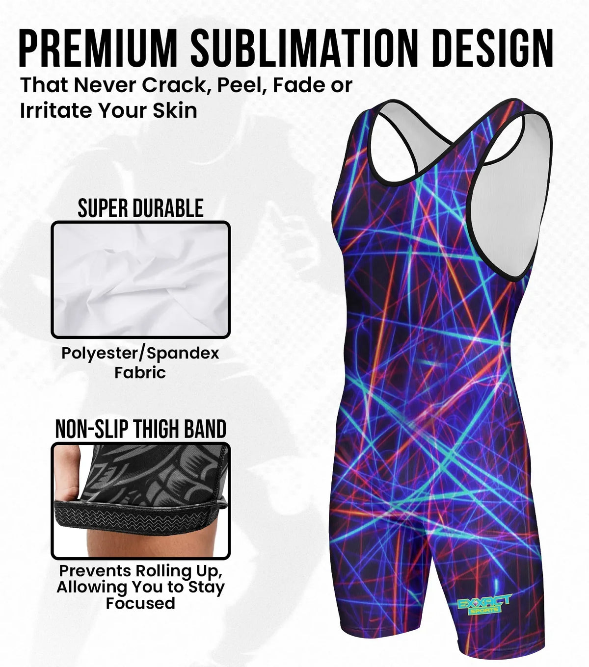 Exxact Sports Boys Youth Sublimated Wrestling Singlets - Lazer