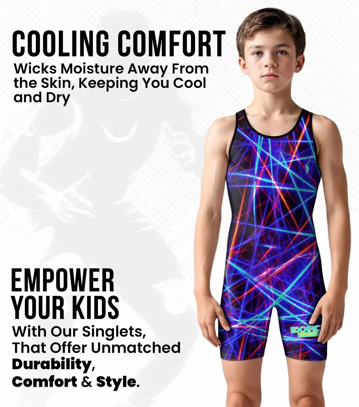 Exxact Sports Boys Youth Sublimated Wrestling Singlets - Lazer