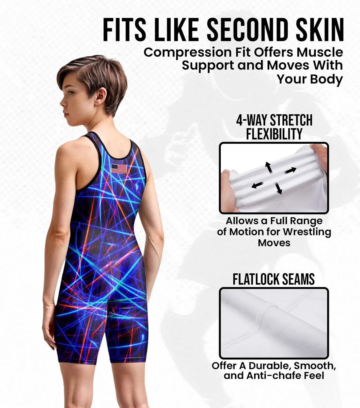 Exxact Sports Boys Youth Sublimated Wrestling Singlets - Lazer