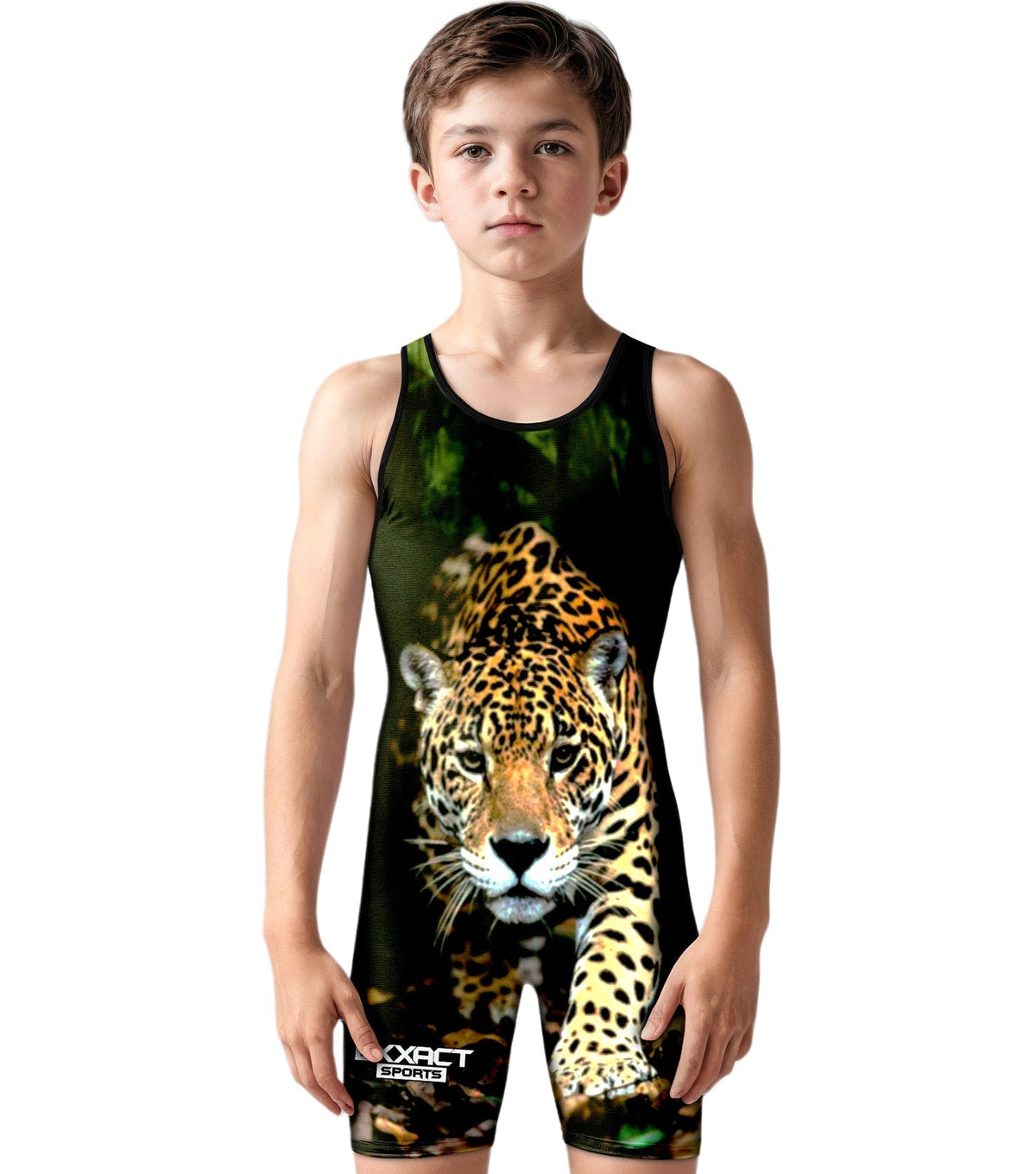 Exxact Sports Boys Youth Sublimated Wrestling Singlets - Leopard