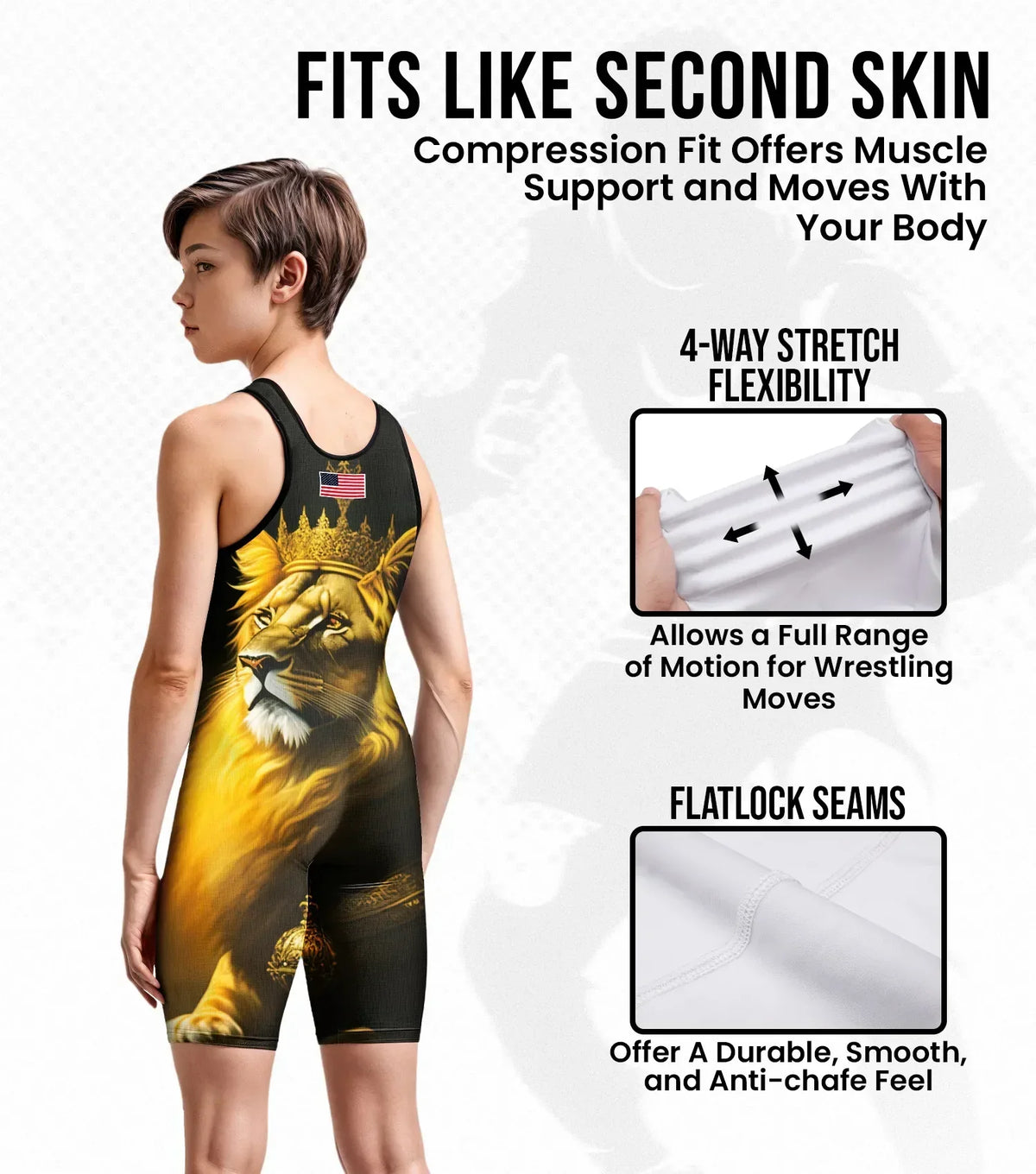 Exxact Sports Boys Youth Sublimated Wrestling Singlets - Lion