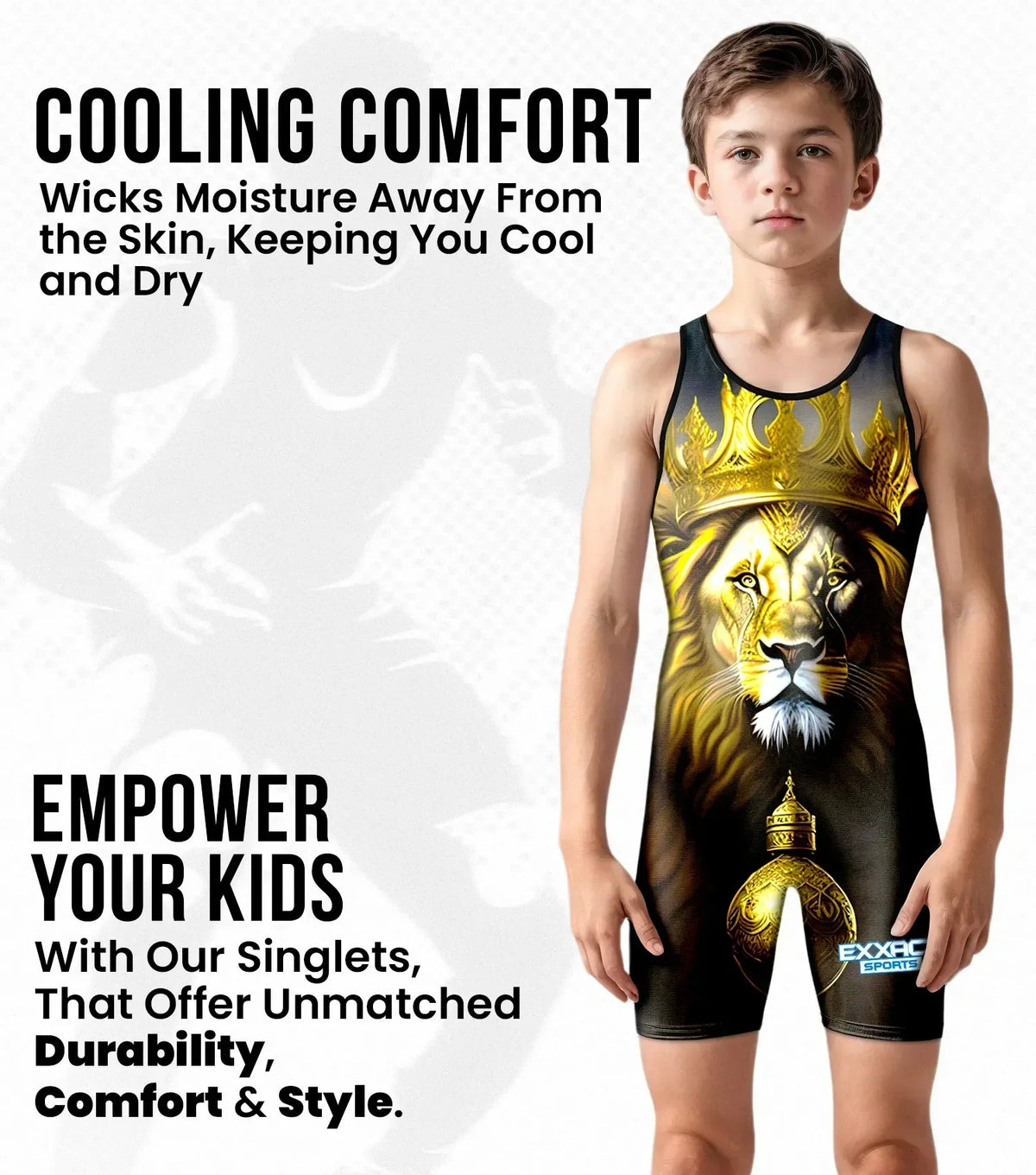 Exxact Sports Boys Youth Sublimated Wrestling Singlets - Lion