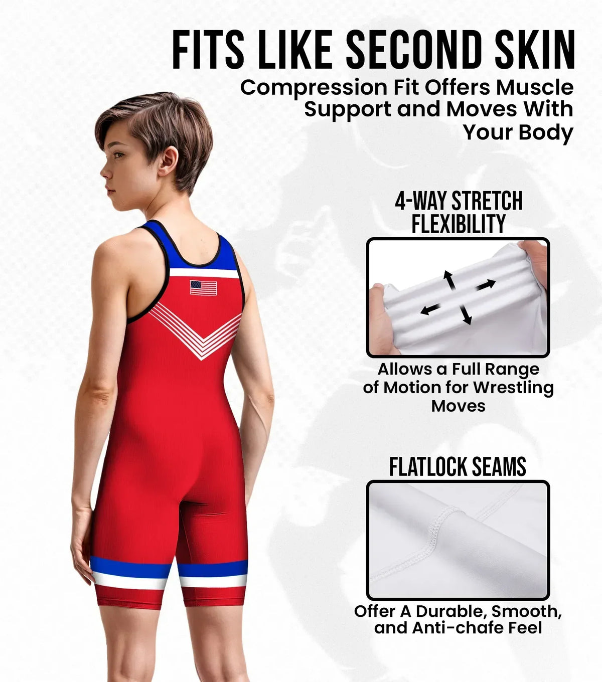 Exxact Sports Boys Youth Sublimated Wrestling Singlets - Red Usa