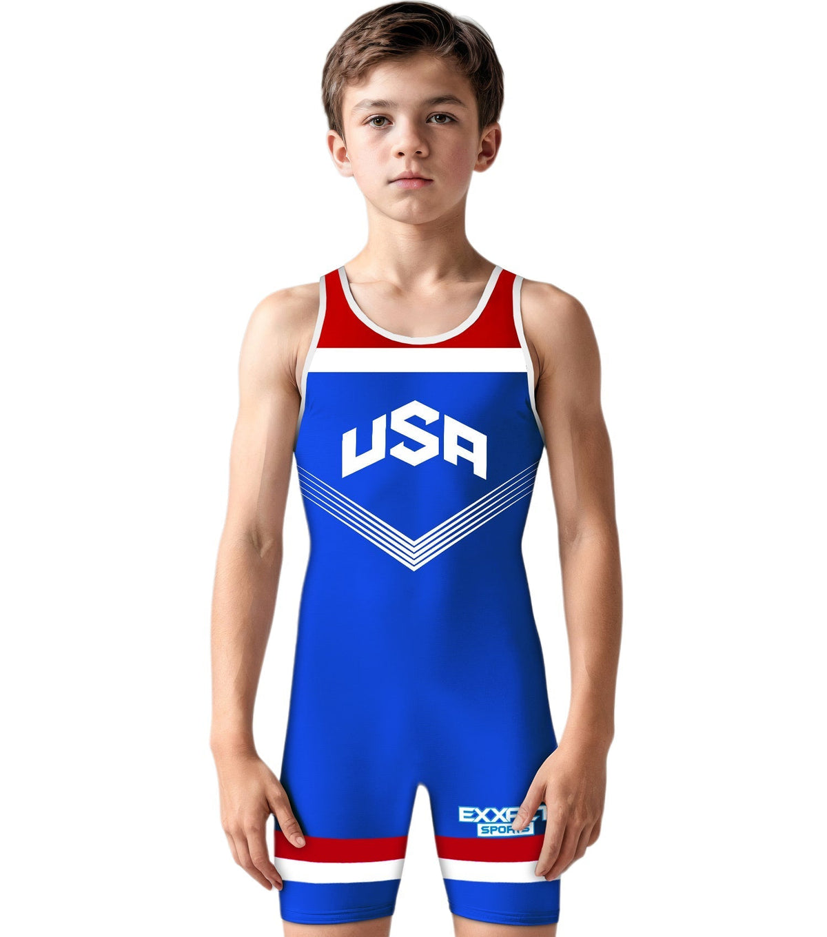 Exxact Sports Boys Youth Sublimated Wrestling Singlets - Royal Blue Usa