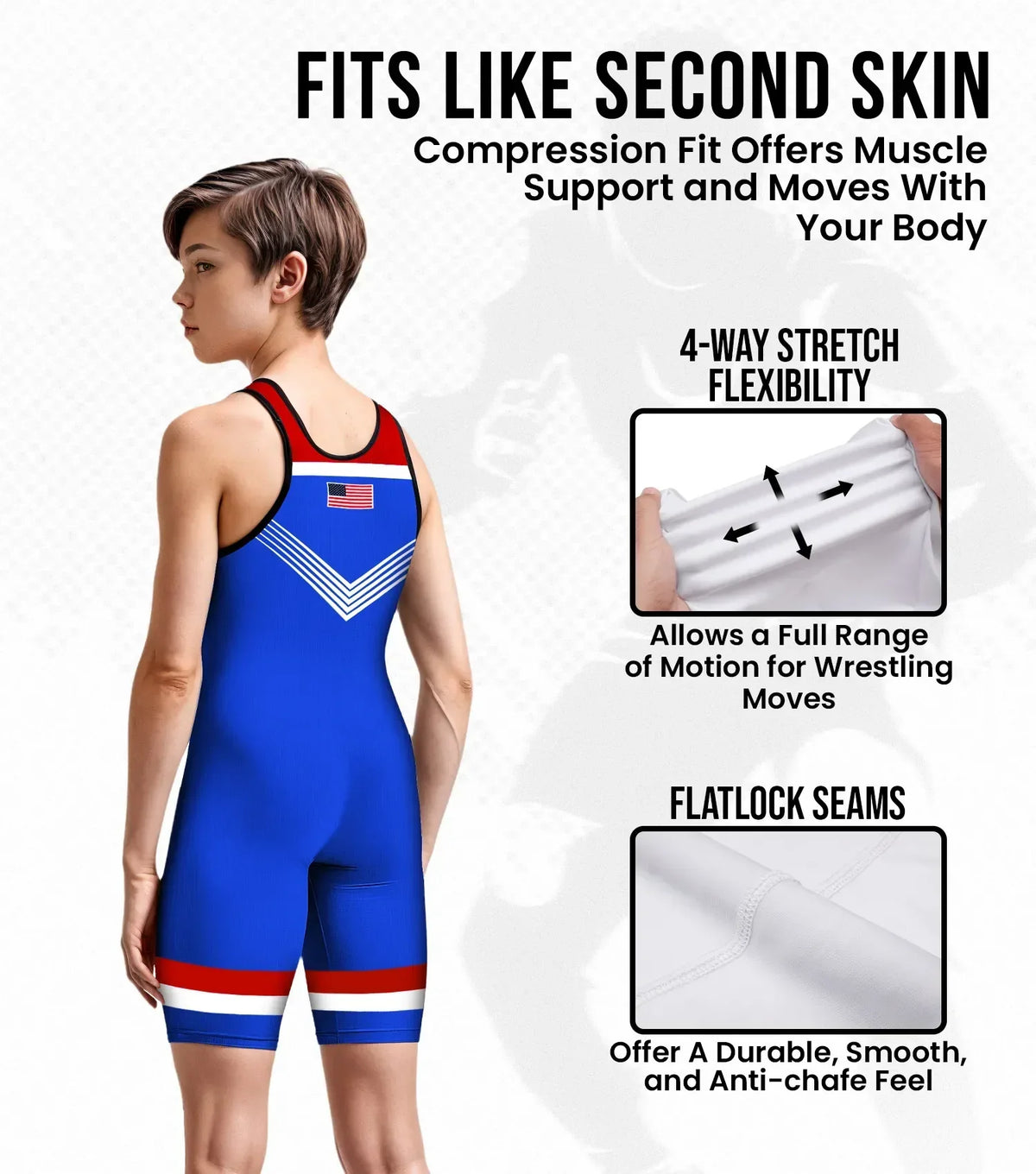 Exxact Sports Boys Youth Sublimated Wrestling Singlets - Royal Blue Usa