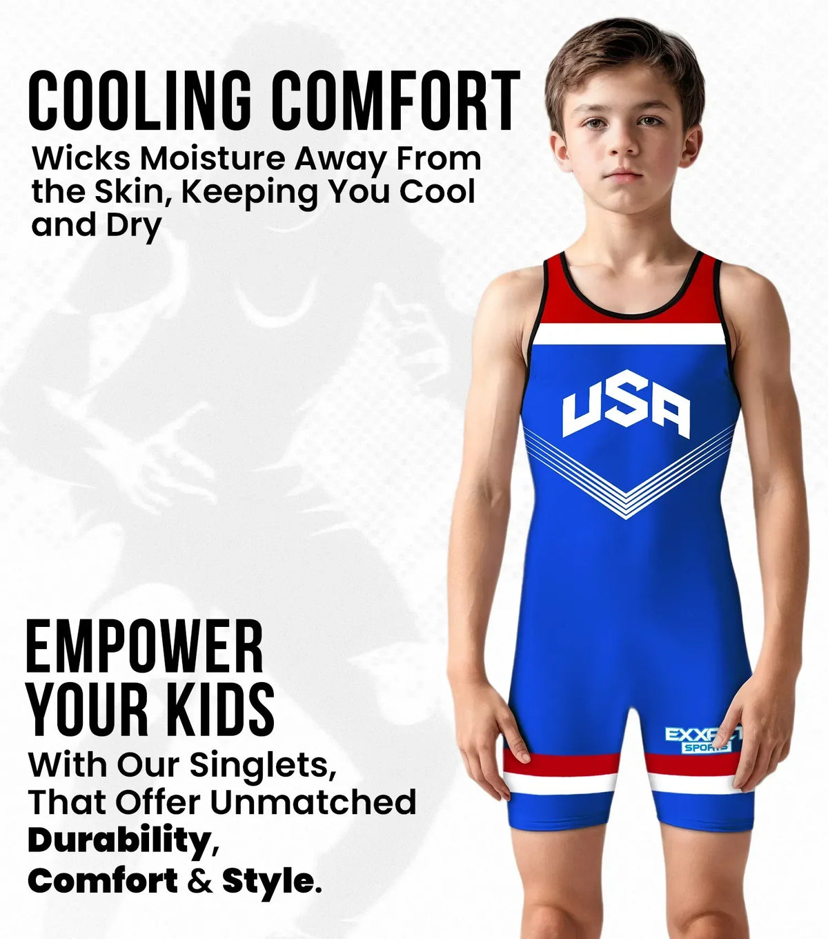 Exxact Sports Boys Youth Sublimated Wrestling Singlets - Royal Blue Usa