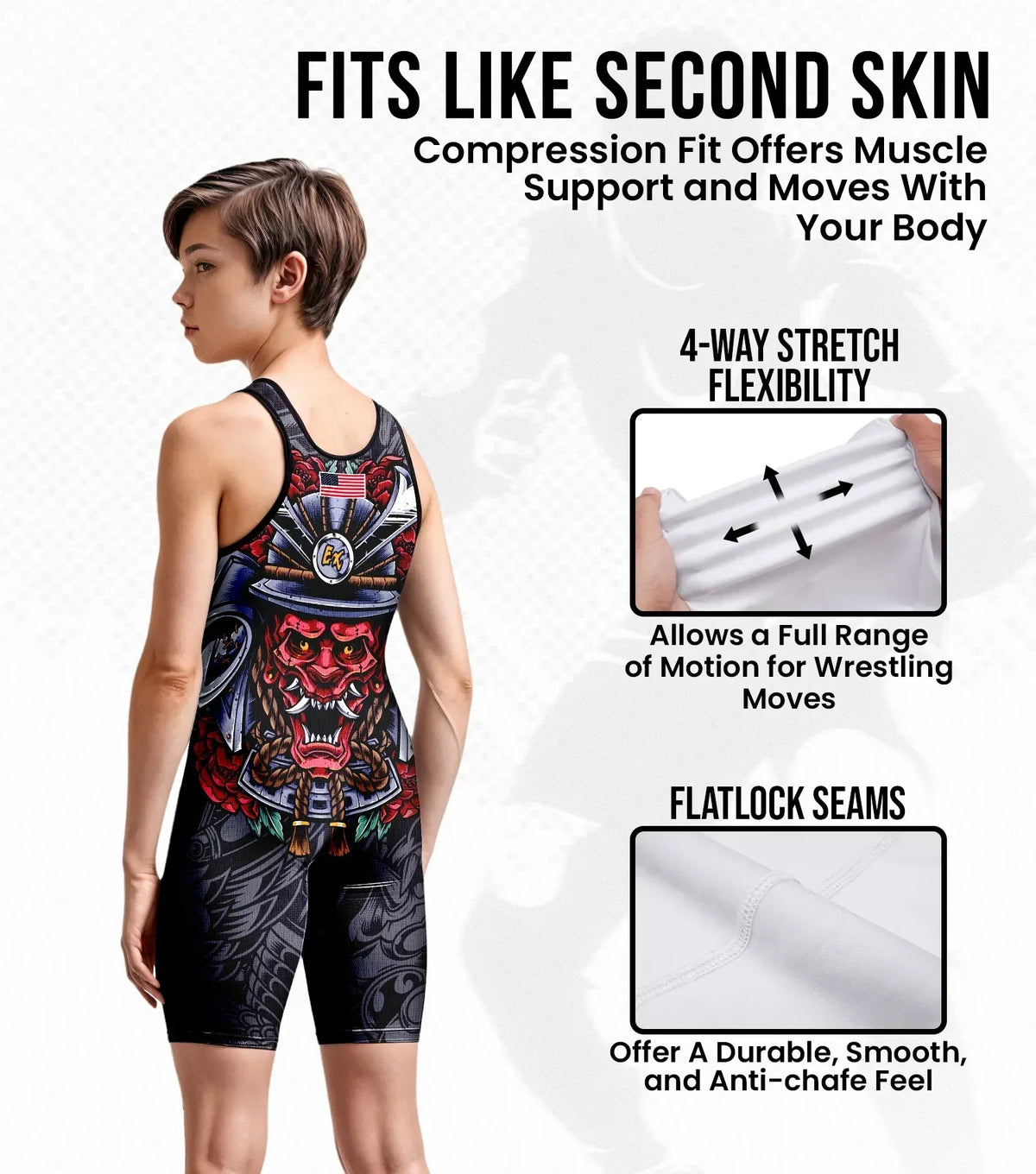 Exxact Sports Boys Youth Sublimated Wrestling Singlets - Samurai