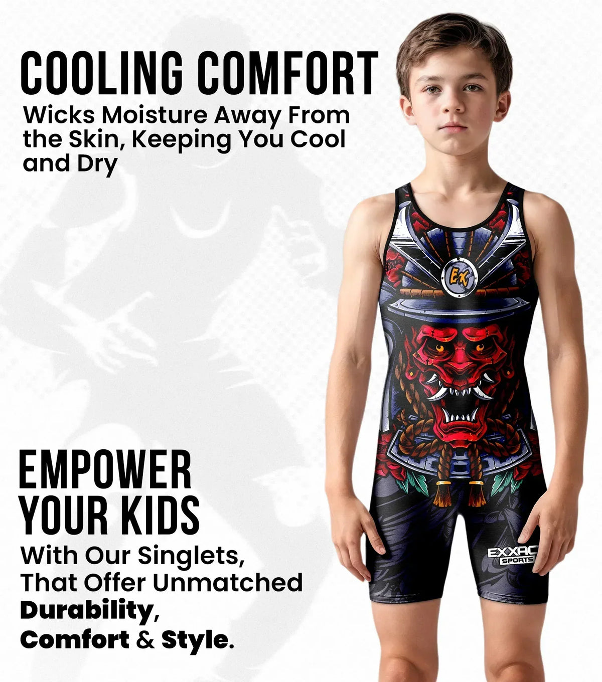 Exxact Sports Boys Youth Sublimated Wrestling Singlets - Samurai