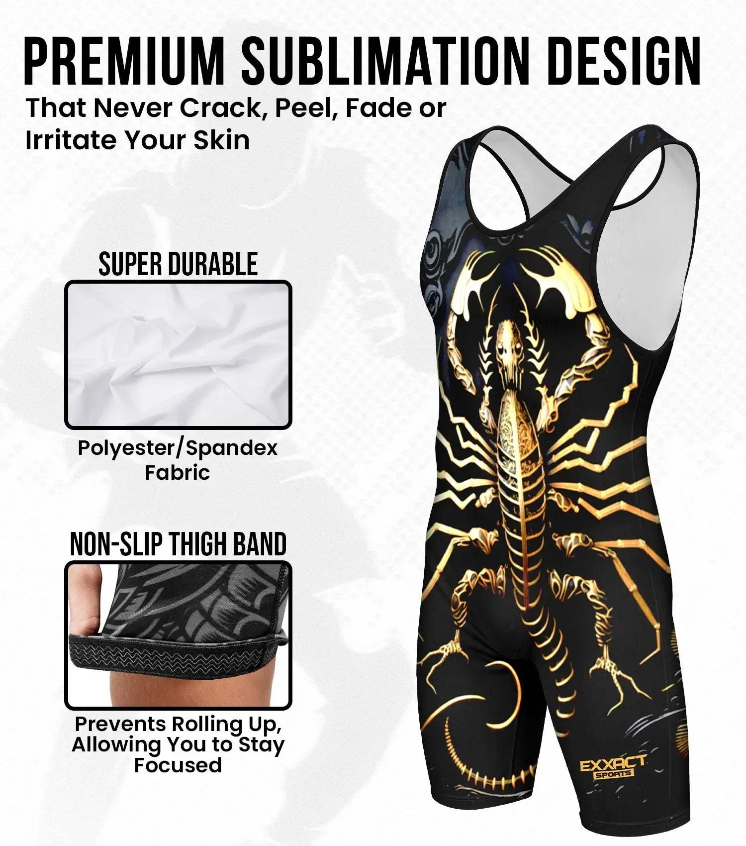 Exxact Sports Boys Youth Sublimated Wrestling Singlets - Scorpion