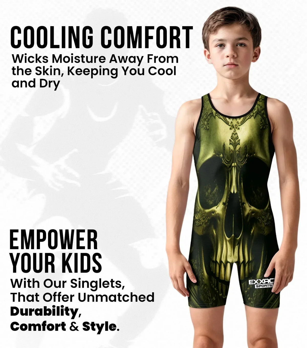 Exxact Sports Boys Youth Sublimated Wrestling Singlets - Skull