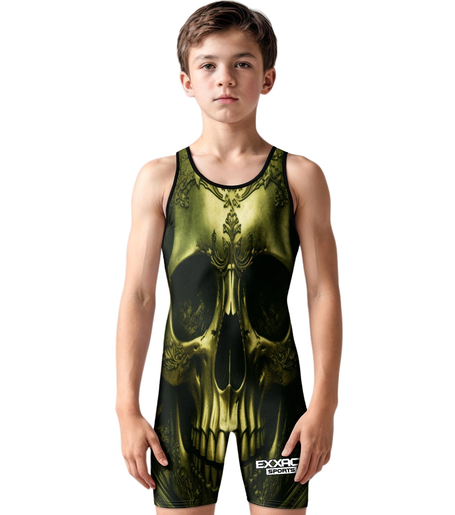 Exxact Sports Boys Youth Sublimated Wrestling Singlets - Skull
