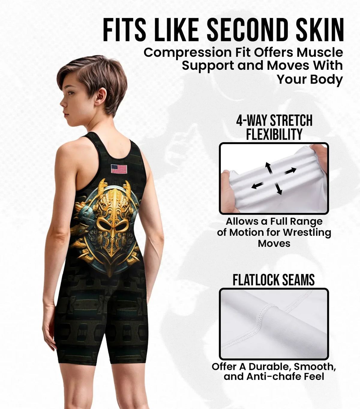 Exxact Sports Boys Youth Sublimated Wrestling Singlets - Spartans