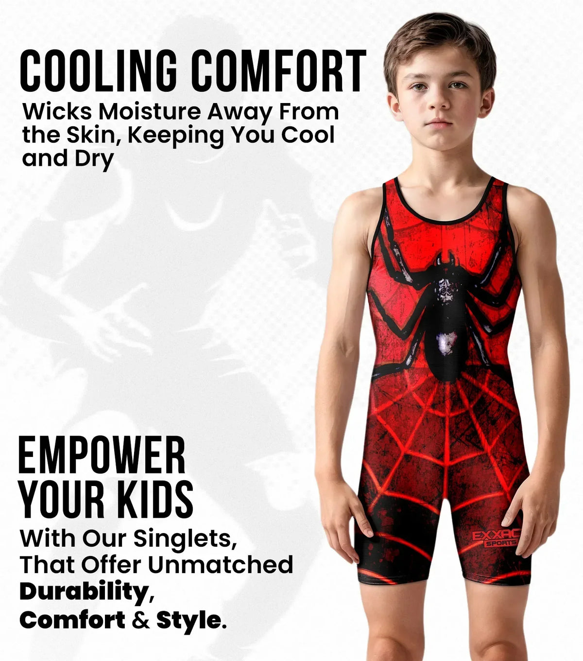 Exxact Sports Boys Youth Sublimated Wrestling Singlets - Spider