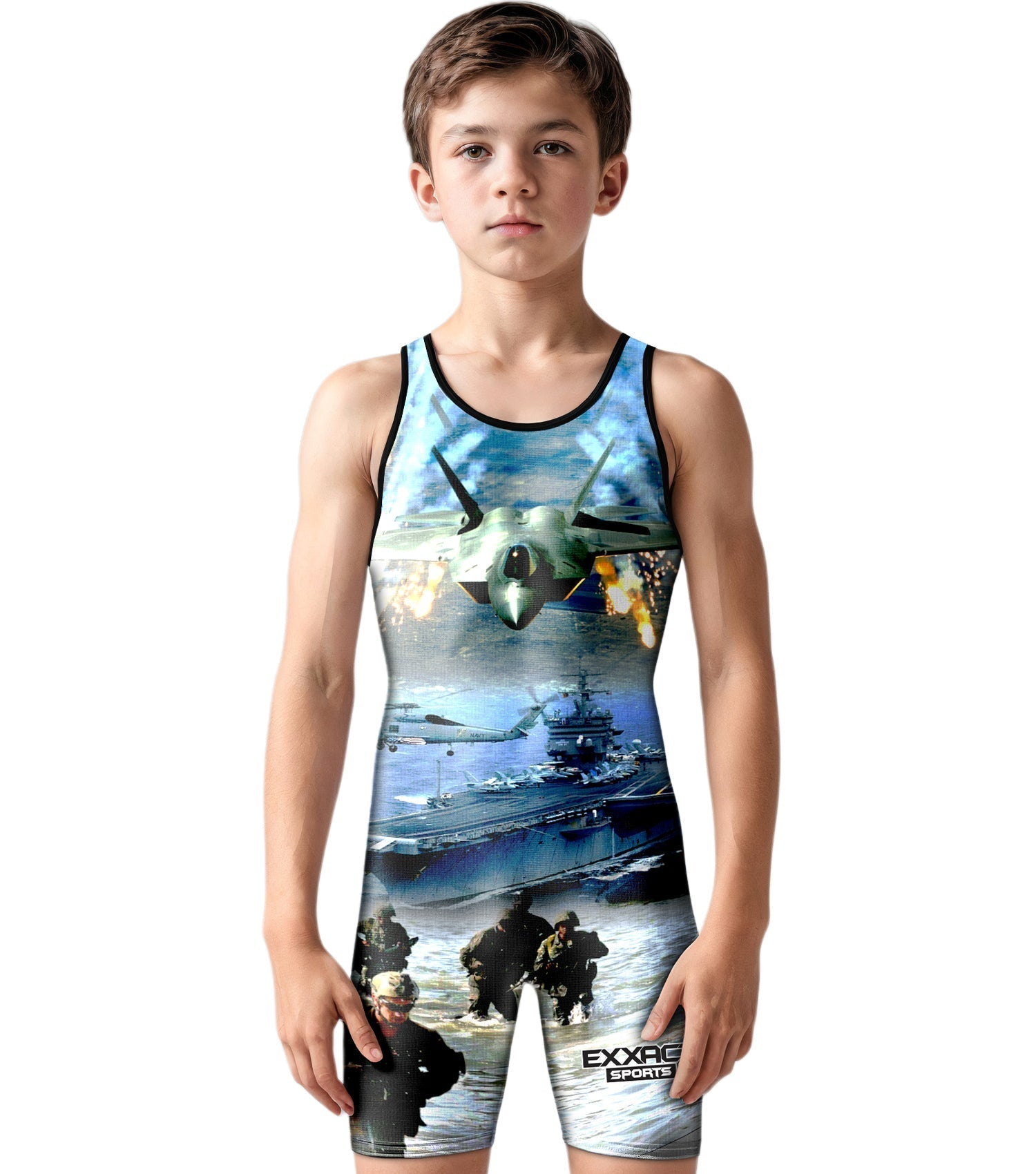 Exxact Sports Boys Youth Sublimated Wrestling Singlets - us Army