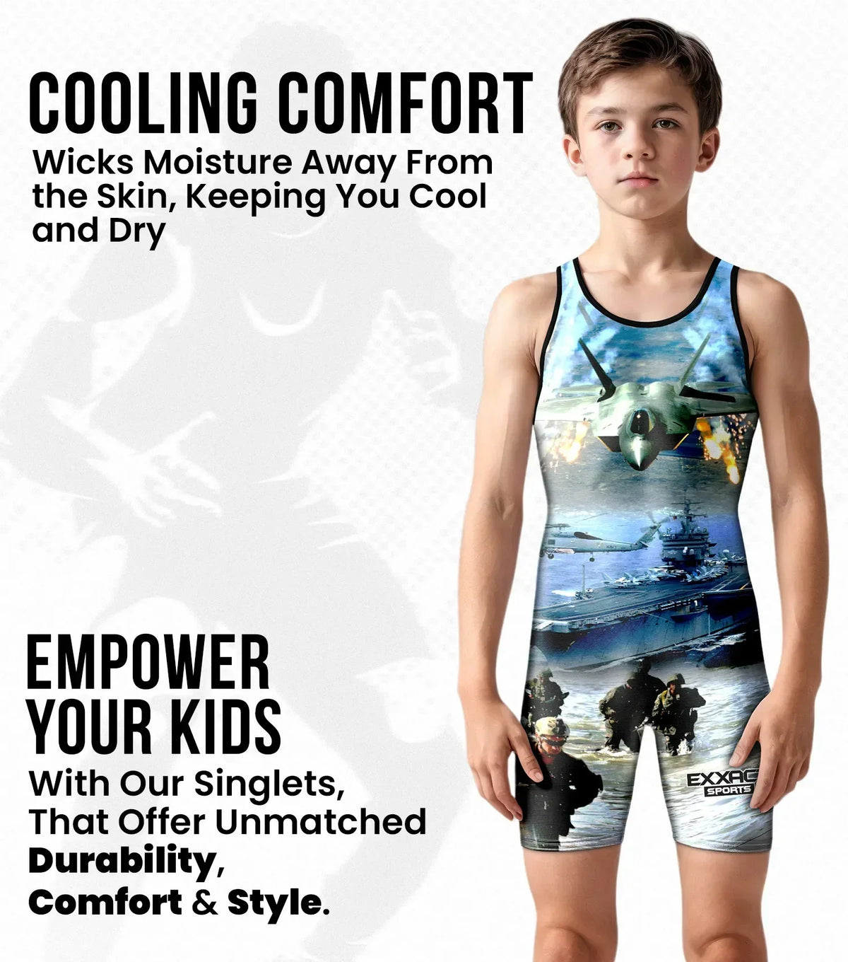 Exxact Sports Boys Youth Sublimated Wrestling Singlets - us Army