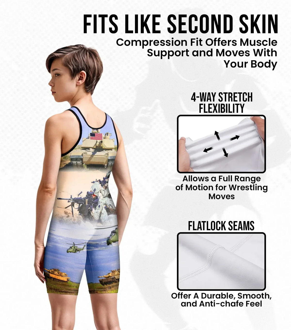 Exxact Sports Boys Youth Sublimated Wrestling Singlets - us Army
