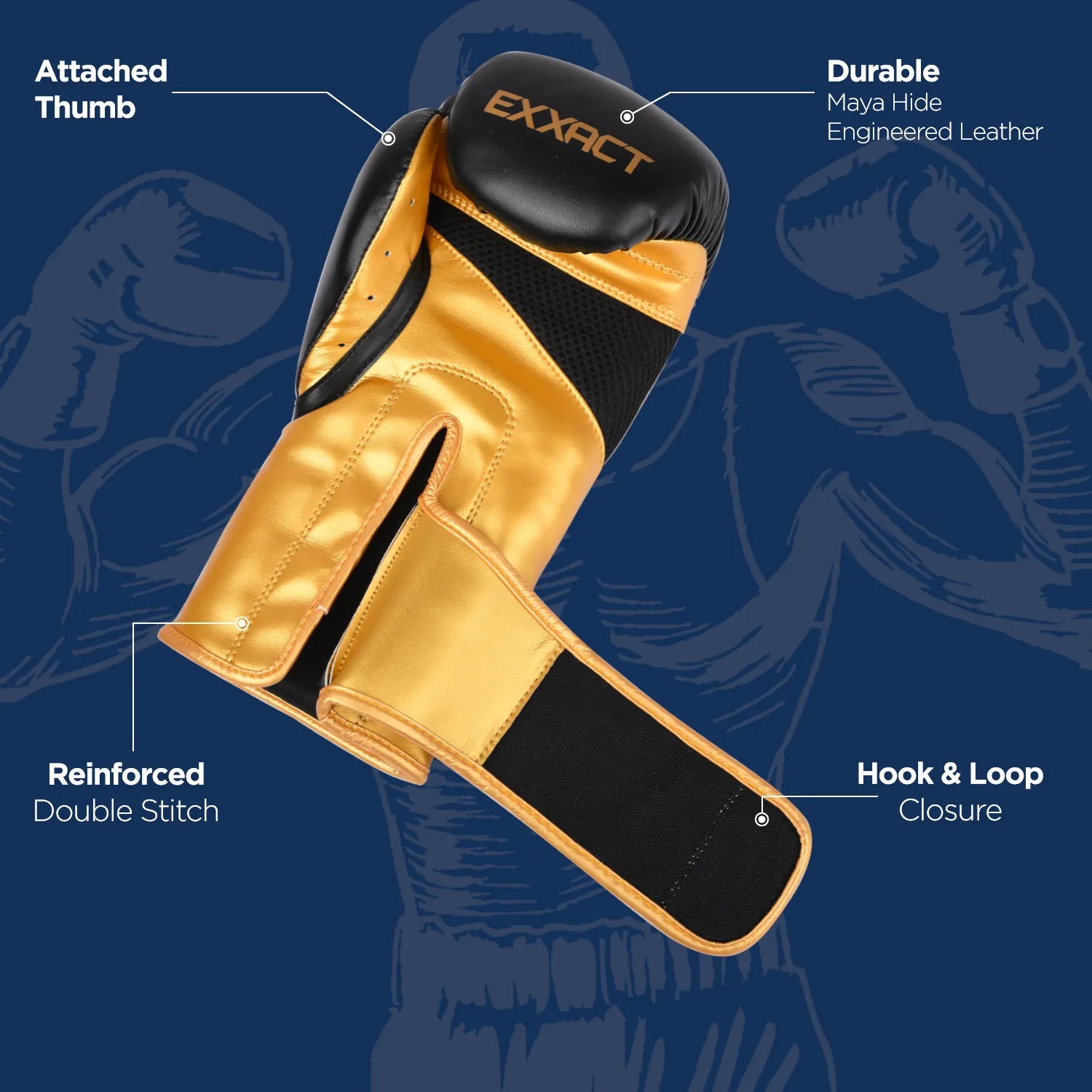 Exxact Sports Clash Boxing Gloves for Men & Women - Black Gold - 10 Oz