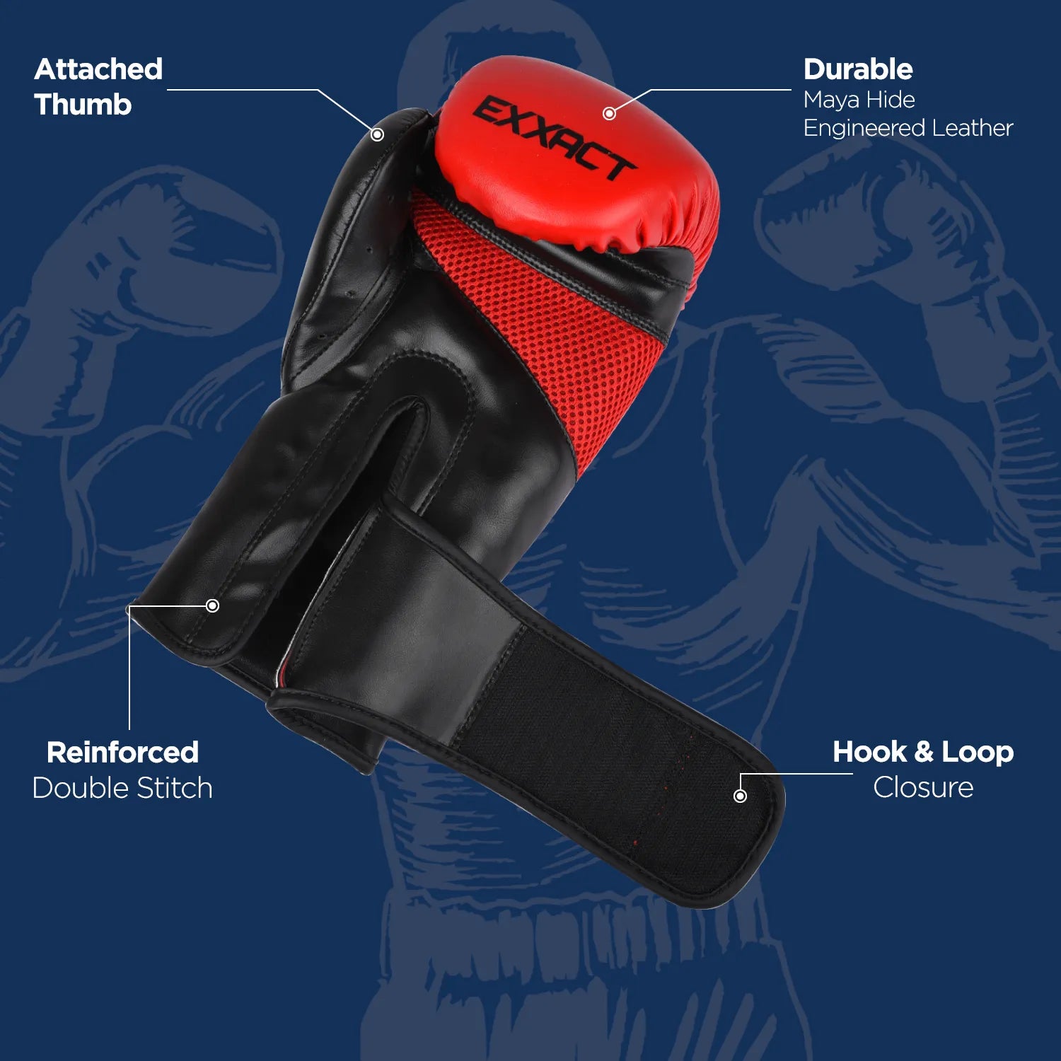 Exxact Sports Clash Boxing Gloves for Men & Women - Red Black - 10 Oz