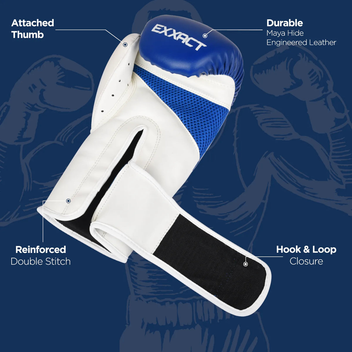 Exxact Sports Clash Boxing Gloves for Men & Women - Royal Blue White