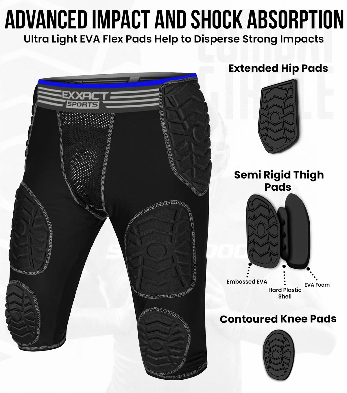 Exxact Sports Combat 7 Pads Boys Football Girdle with Cup Pocke Youth - Black