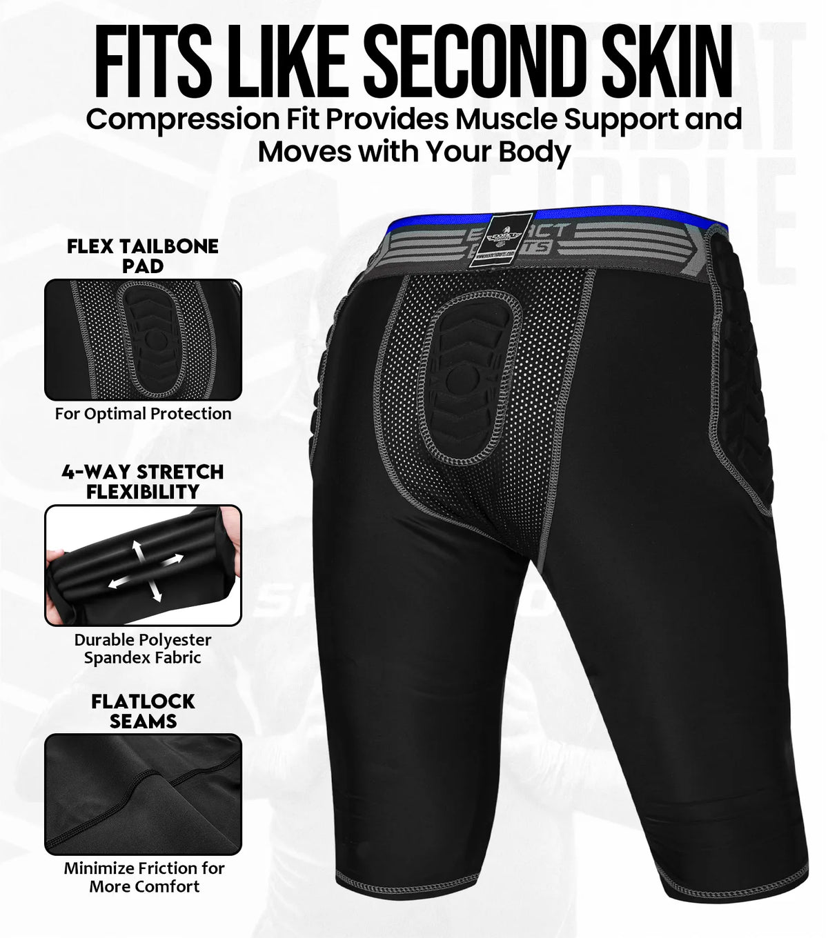 Exxact Sports Combat 7 Pads Boys Football Girdle with Cup Pocke Youth - Black