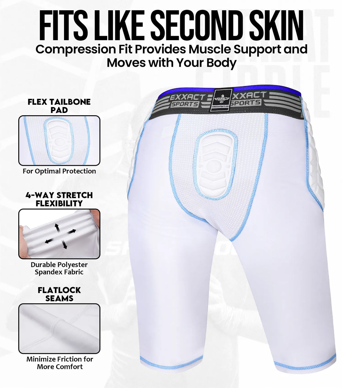 Exxact Sports Combat 7 Pads Boys Football Girdle with Cup Pocket Youth - White