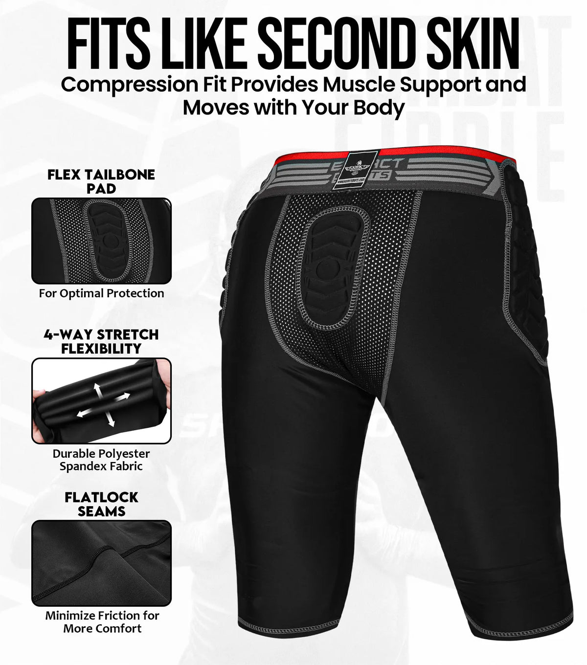 Exxact Sports Combat 7 Pads Men’s Football Girdle with Cup Pocket Adult - Black