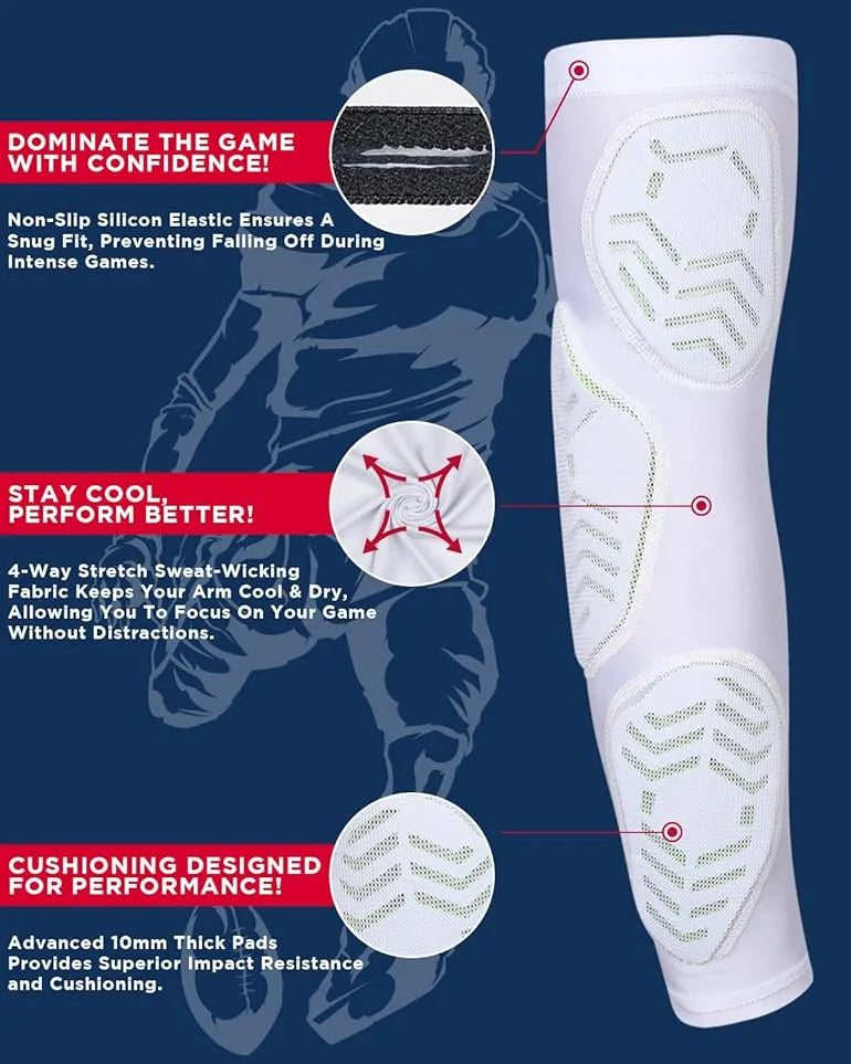 Exxact Sports Compression 3-padded Arm Sleeve Football & Baseball 1 Pair Adult - White