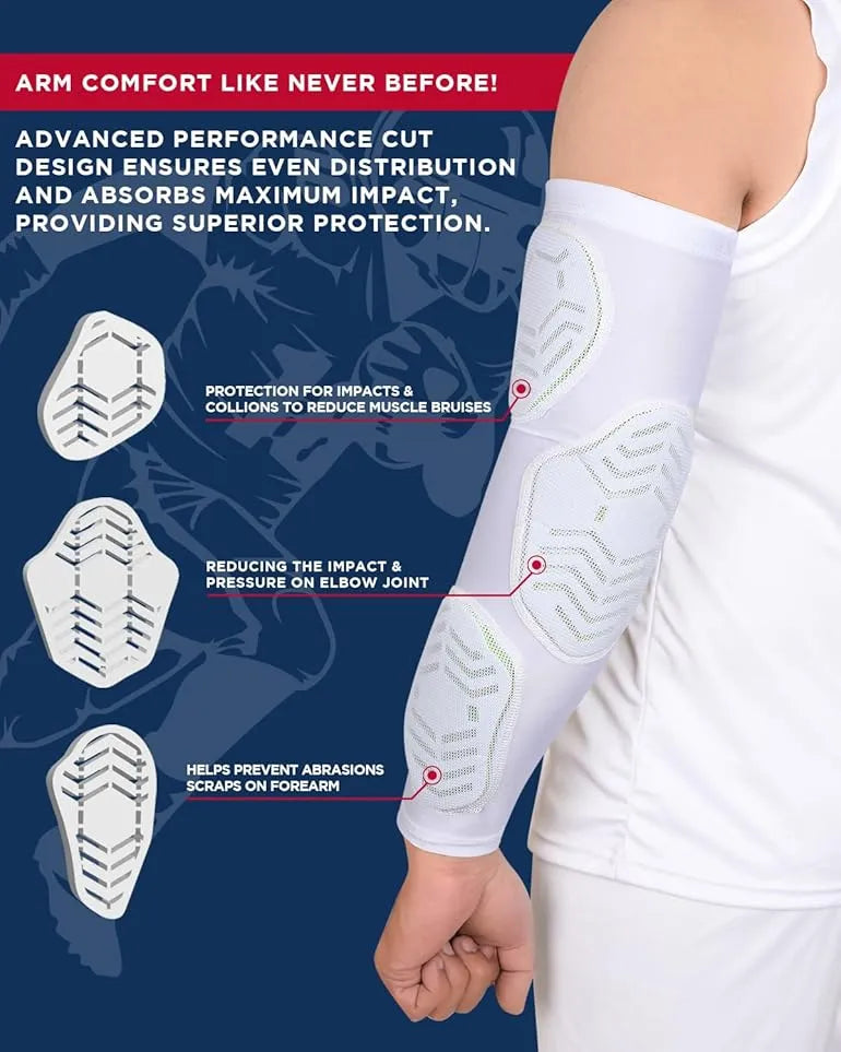 Exxact Sports Compression 3-padded Arm Sleeve Football & Baseball 1 Pair Adult - White