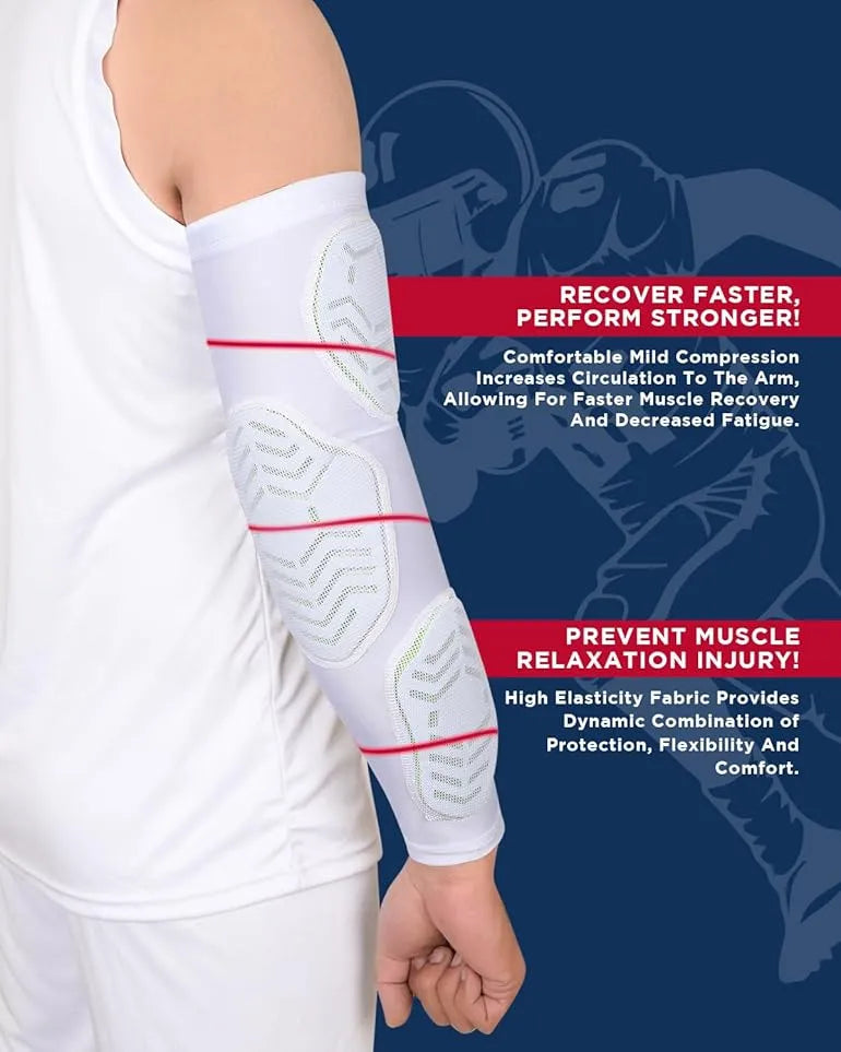 Exxact Sports Compression 3-padded Arm Sleeve Football & Baseball 1 Pair Adult - White