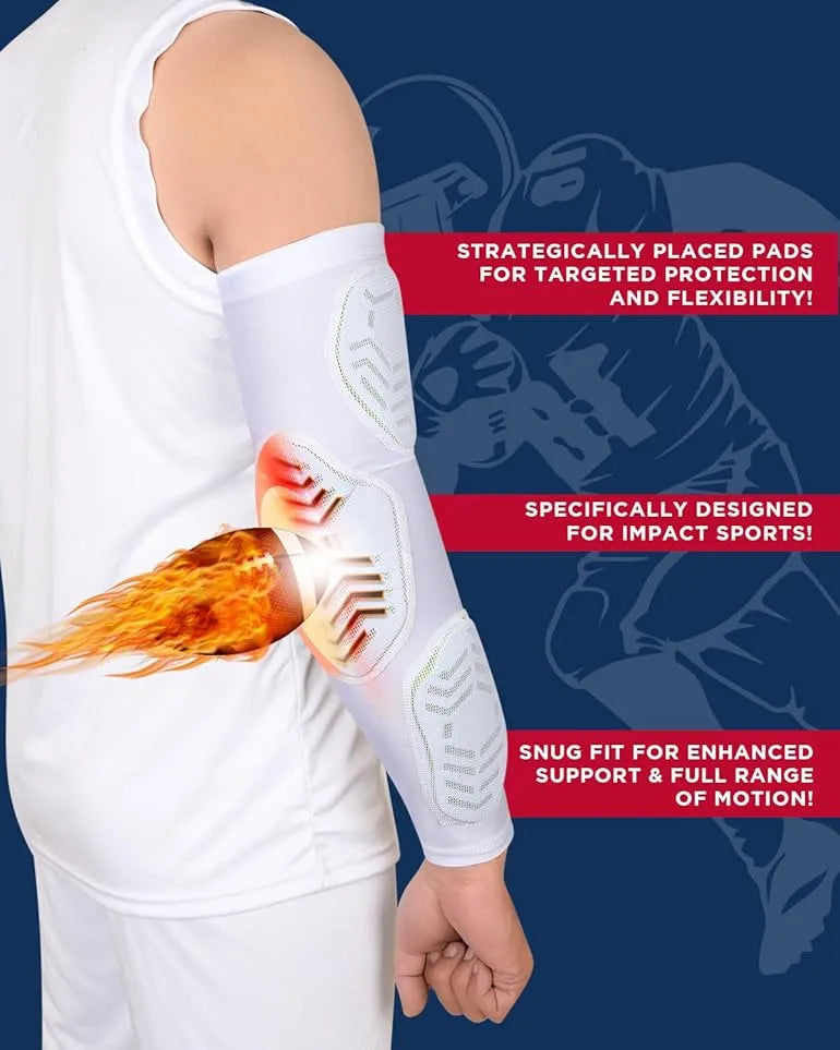 Exxact Sports Compression 3-padded Arm Sleeve Football & Baseball 1 Pair Adult - White