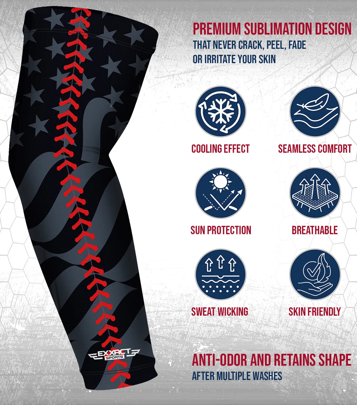 Exxact Sports Compression Arm Sleeves for Mens & Womens Youth Adult 1 Pair - Black Baseball Flag