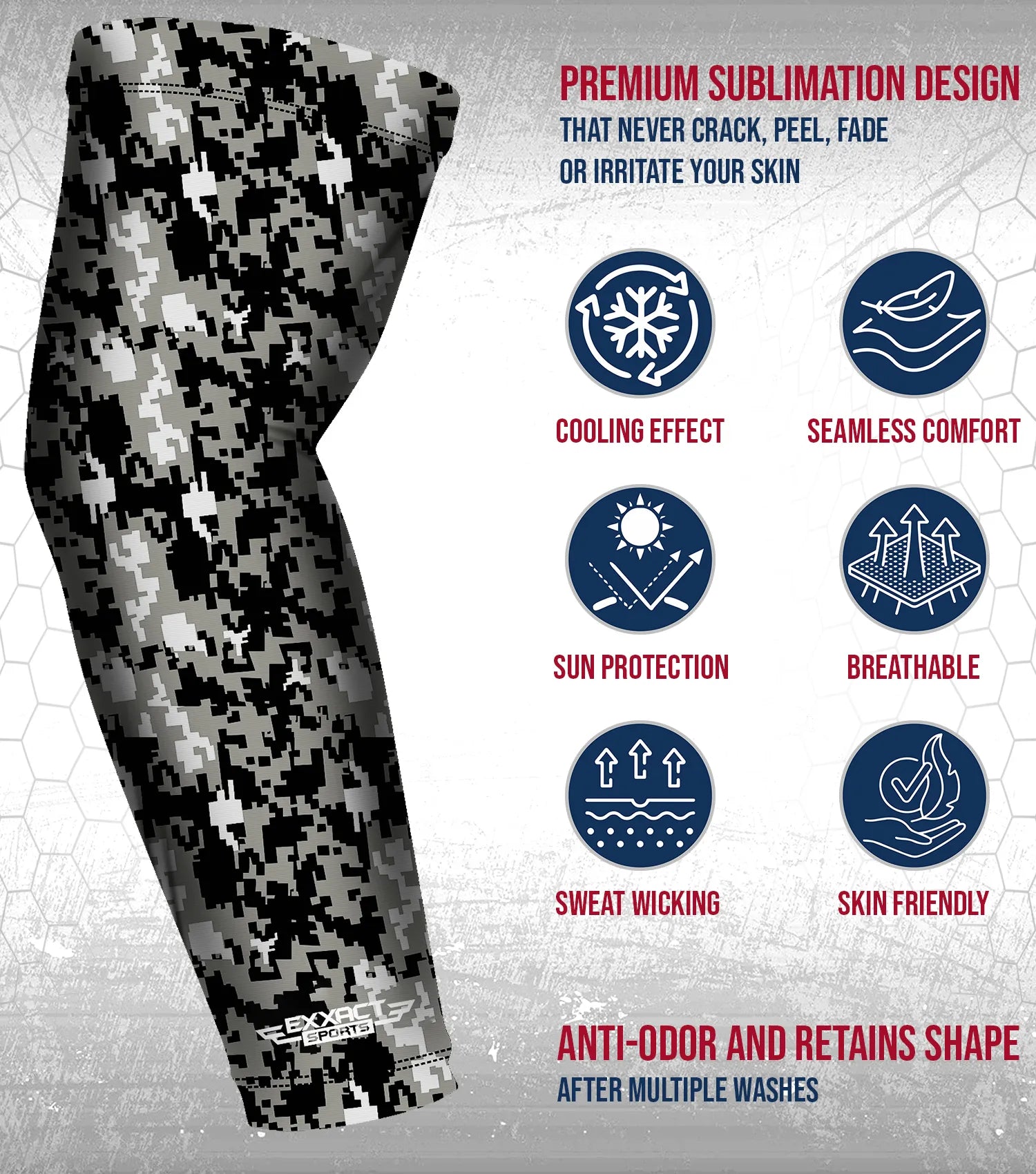 Exxact Sports Compression Arm Sleeves for Mens & Womens Youth Adult 1 Pair - Black Camo