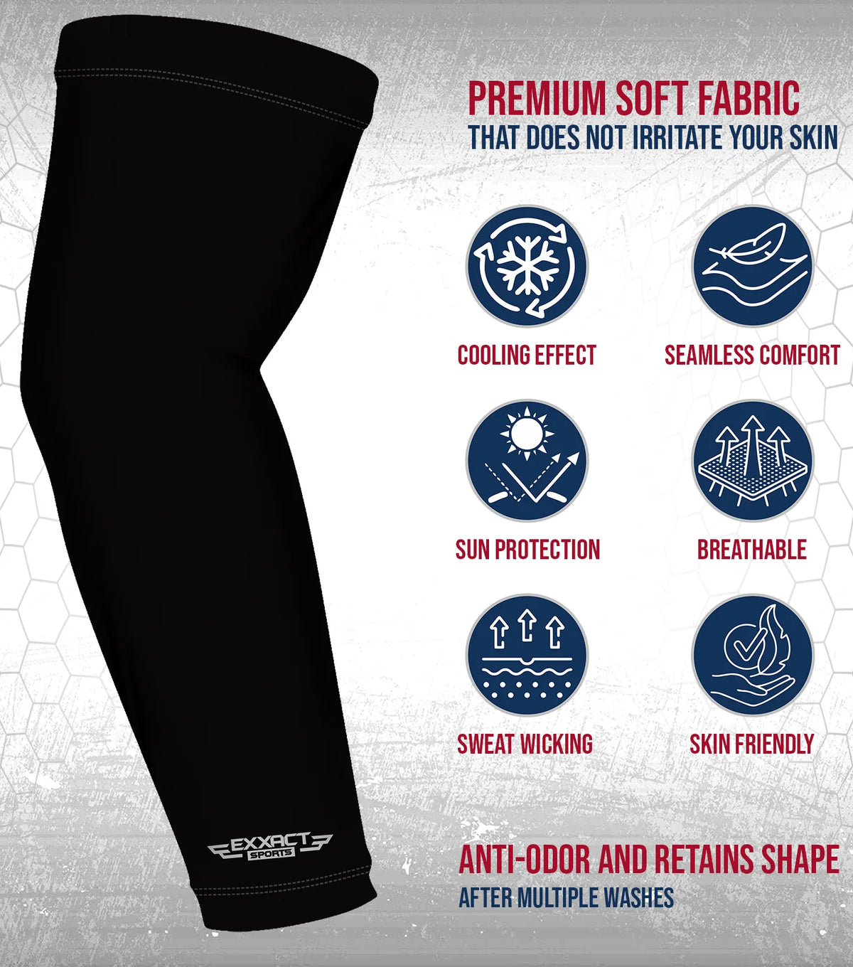 Exxact Sports Compression Arm Sleeves for Mens & Womens Youth Adult 1 Pair - Black