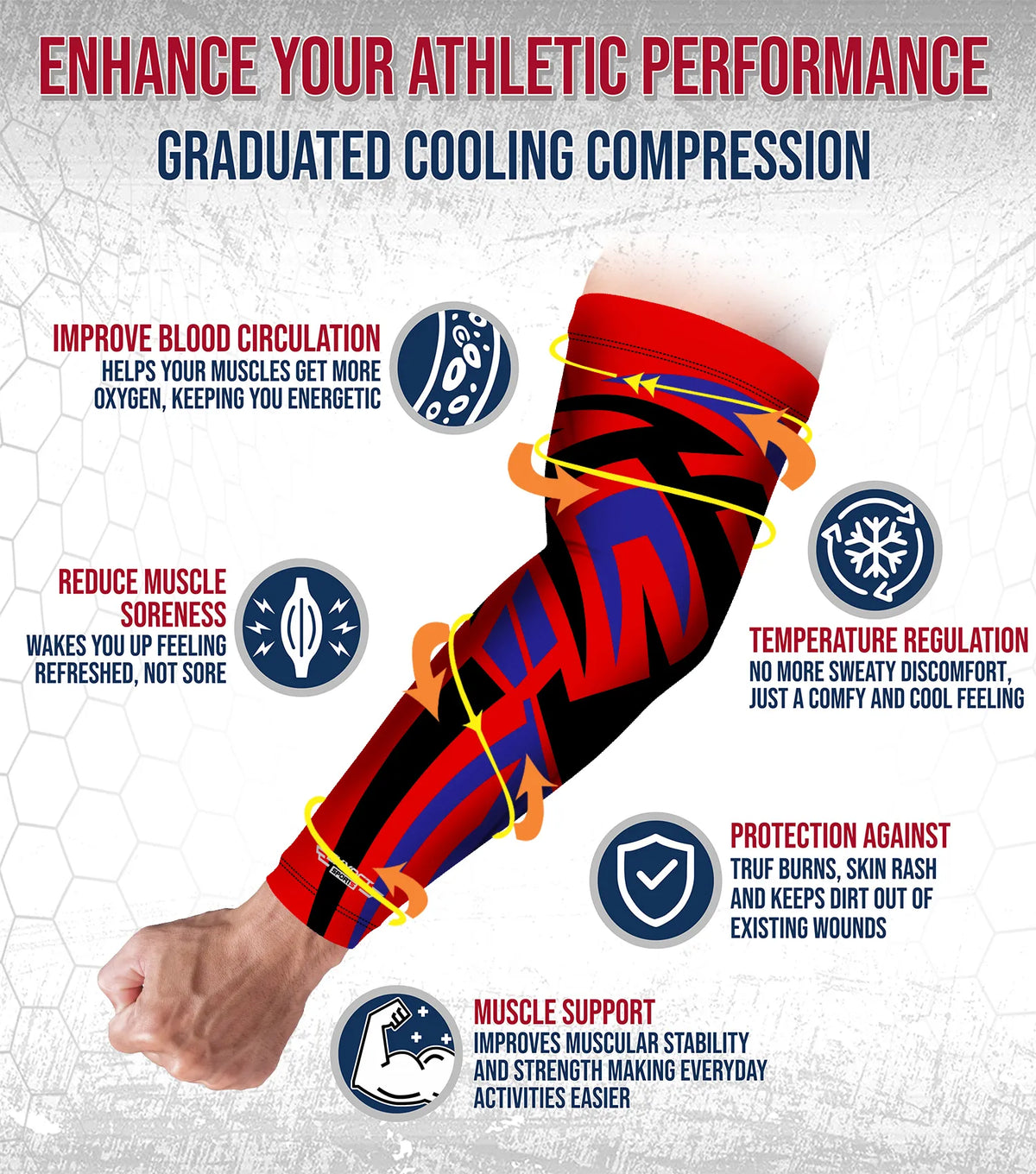 Exxact Sports Compression Arm Sleeves for Mens & Womens Youth Adult 1 Pair - Red Tattoo