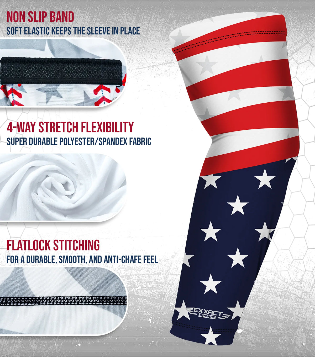 Exxact Sports Compression Arm Sleeves for Mens & Womens Youth Adult 1 Pair - Usa Flag