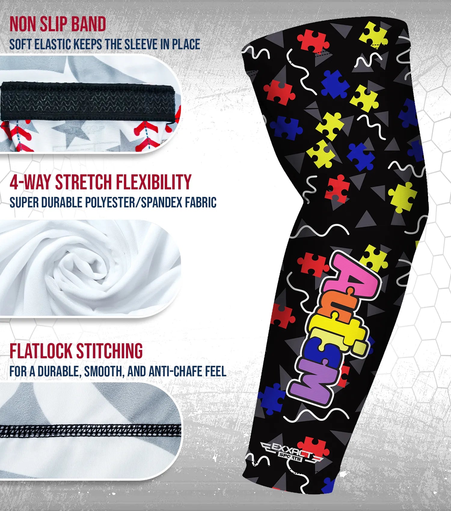 Exxact Sports Compression Arm Sleeves for Mens & Womens Youth Adult 1 Pair - Autism
