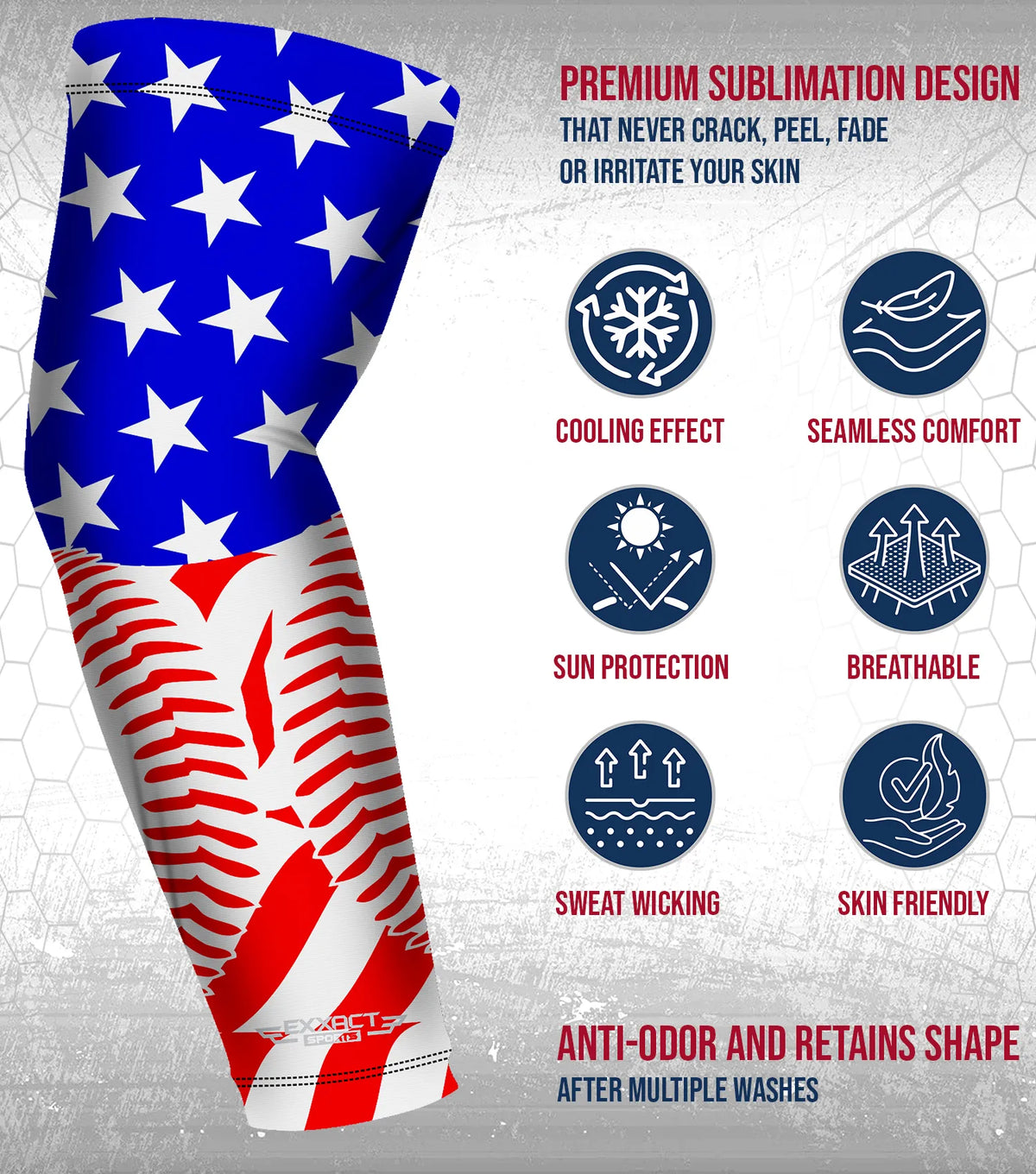 Exxact Sports Compression Arm Sleeves for Mens & Womens Youth Adult 1 Pair - Usa Baseball Flag